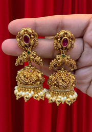 Beautiful jumkhas with peacock design and nakshi polish